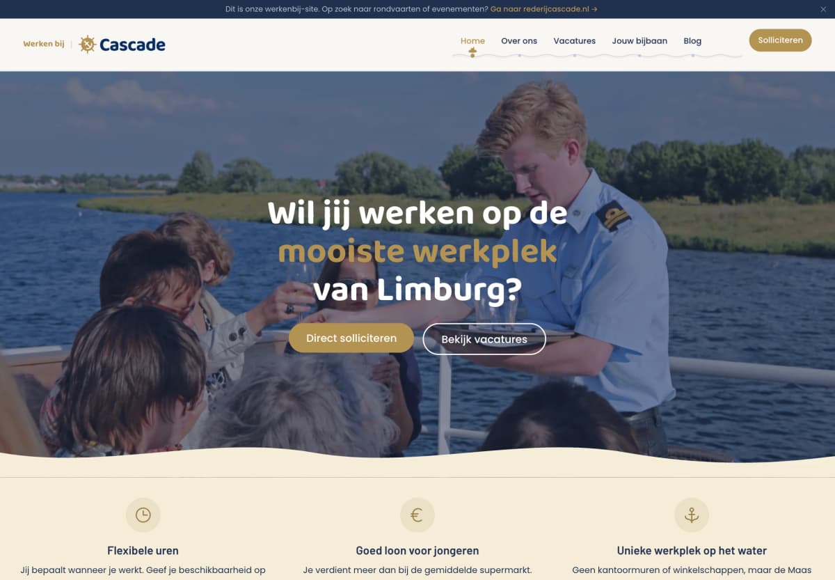 Vacaturewebsite voor Rederij Cascade, gemaakt door Keicode